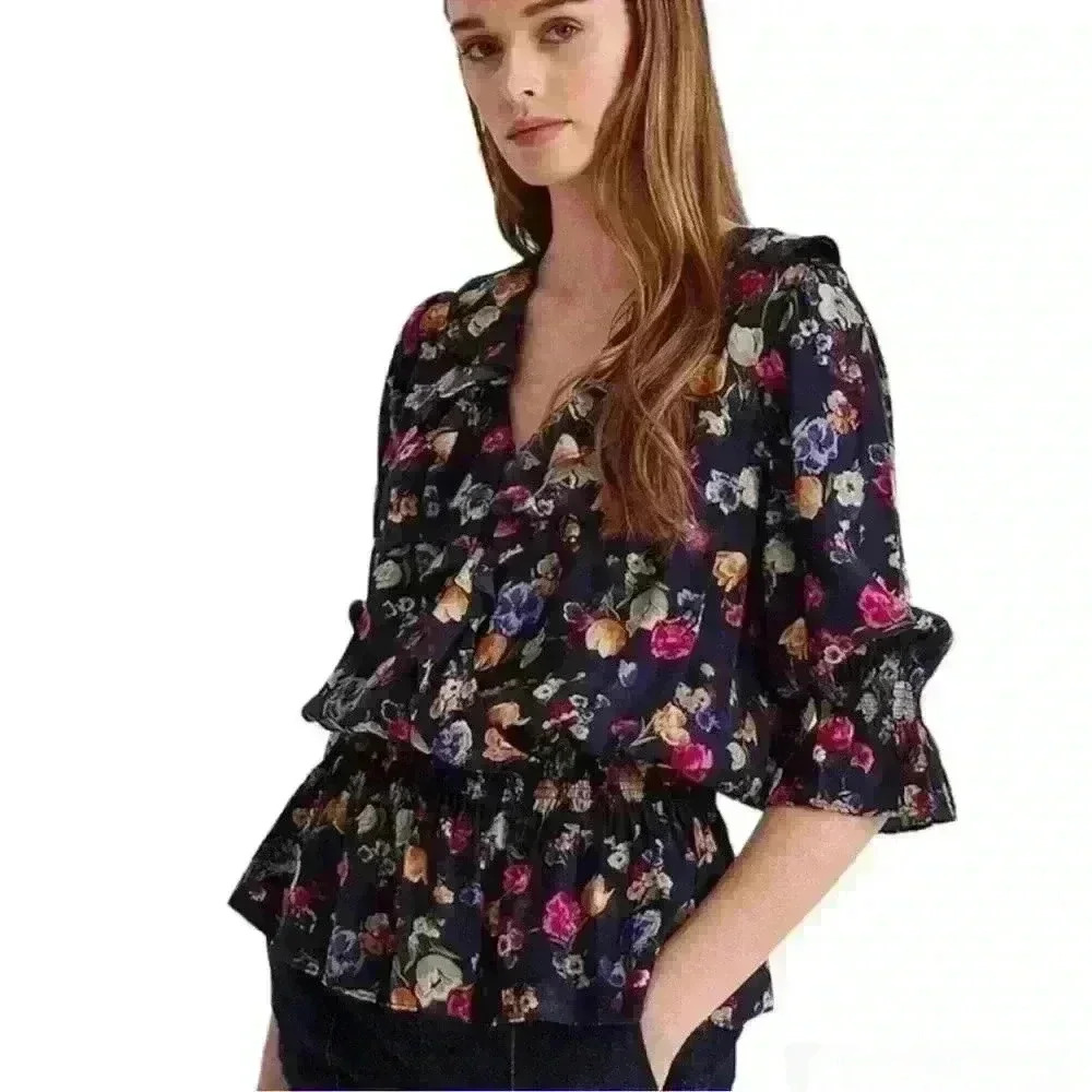 LAUREN RALPH LAUREN Black Label Women's Plus Floral Wrap Top 2X Feminine